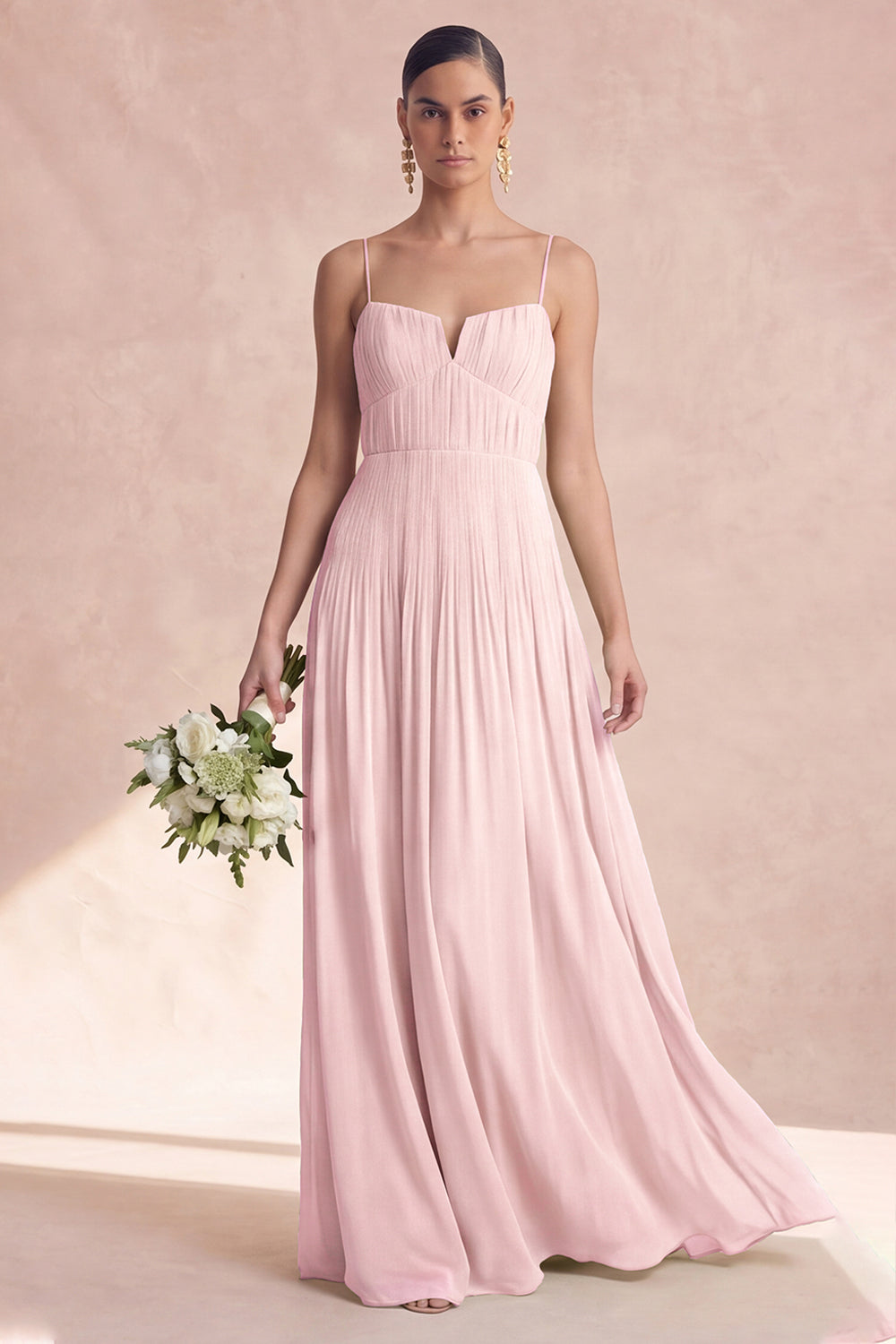 Dusty Sage A Line Spaghetti Straps Long Bridesmaid Dress