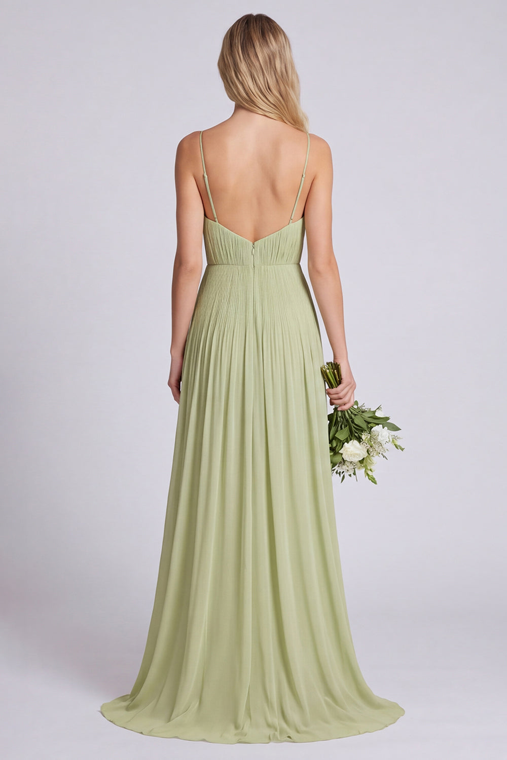 Dusty Sage A Line Spaghetti Straps Long Bridesmaid Dress