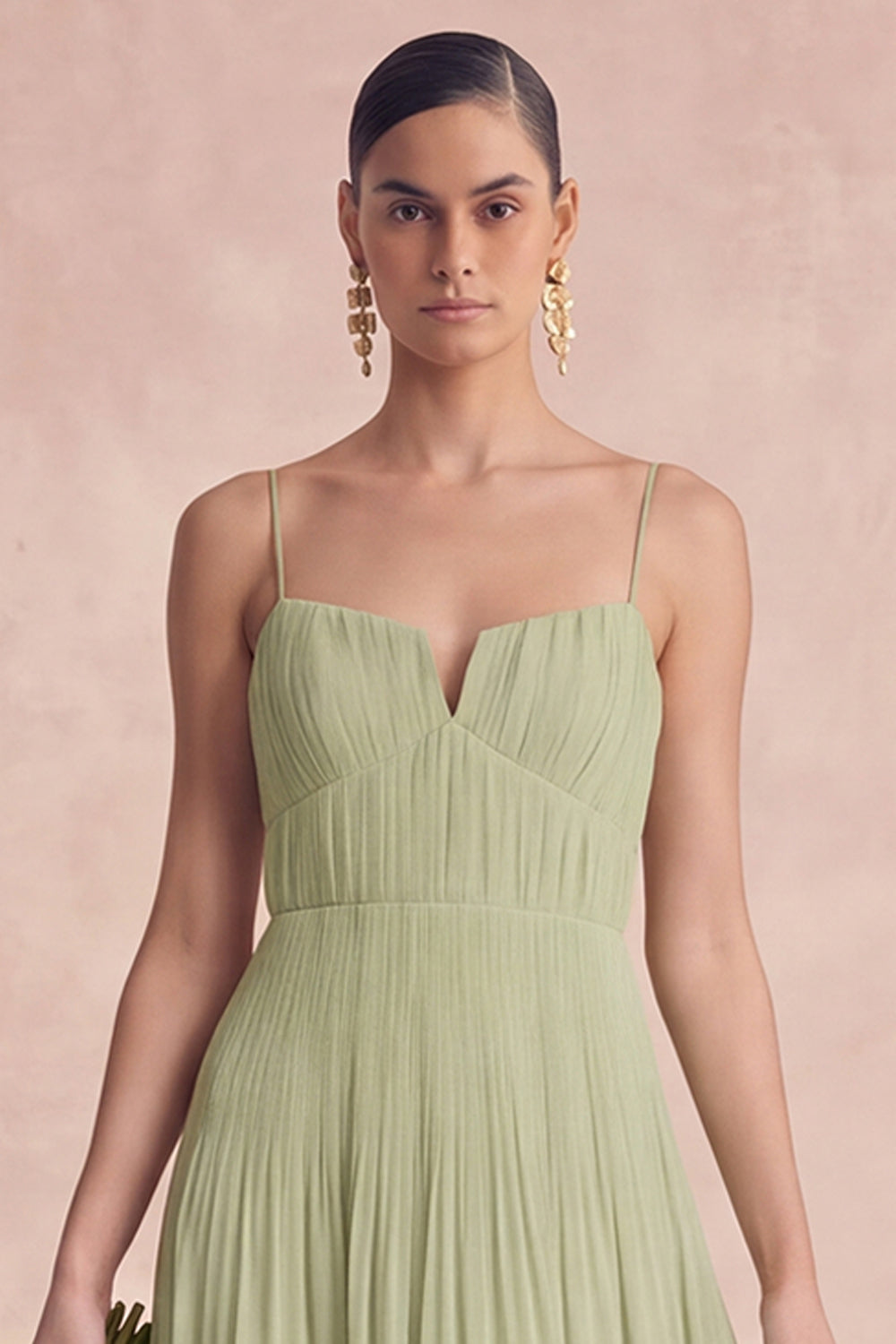 Dusty Sage A Line Spaghetti Straps Long Bridesmaid Dress