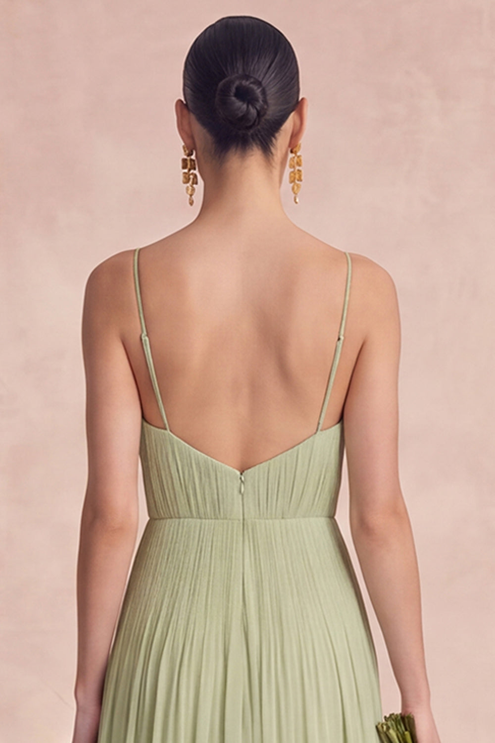 Dusty Sage A Line Spaghetti Straps Long Bridesmaid Dress