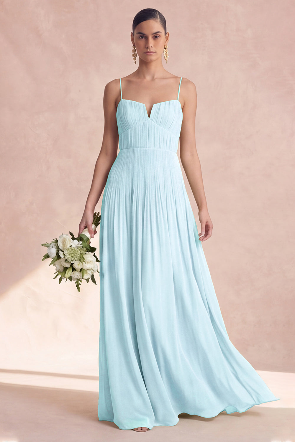 Dusty Sage A Line Spaghetti Straps Long Bridesmaid Dress