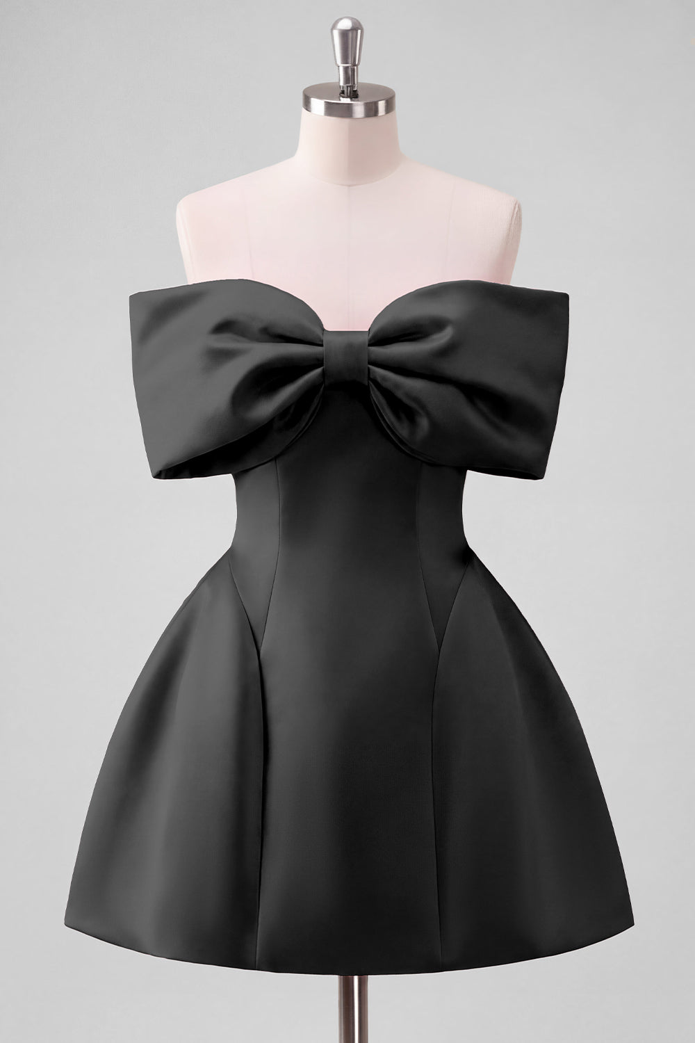Blush Pink Off the Shoulder A-Line Satin Homecoming Dress with Bow
