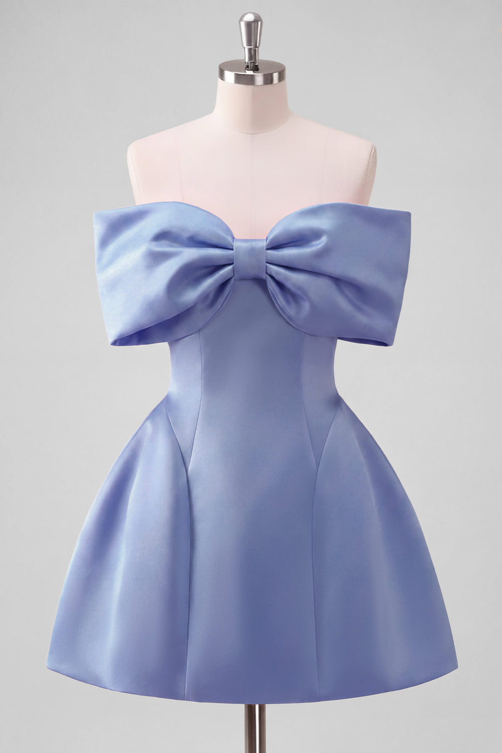 Blush Pink Off the Shoulder A-Line Satin Homecoming Dress with Bow