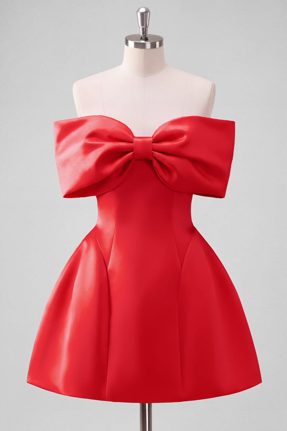 Blush Pink Off the Shoulder A-Line Satin Homecoming Dress with Bow