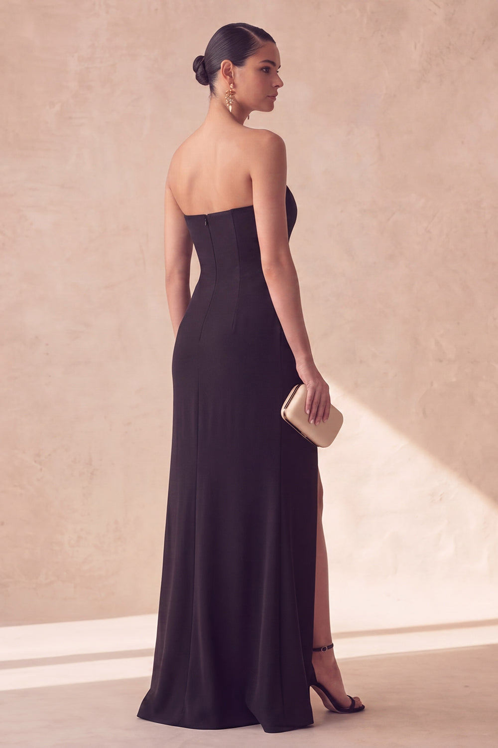 Black Strapless Mermaid Floral Long Formal Dress with Slit