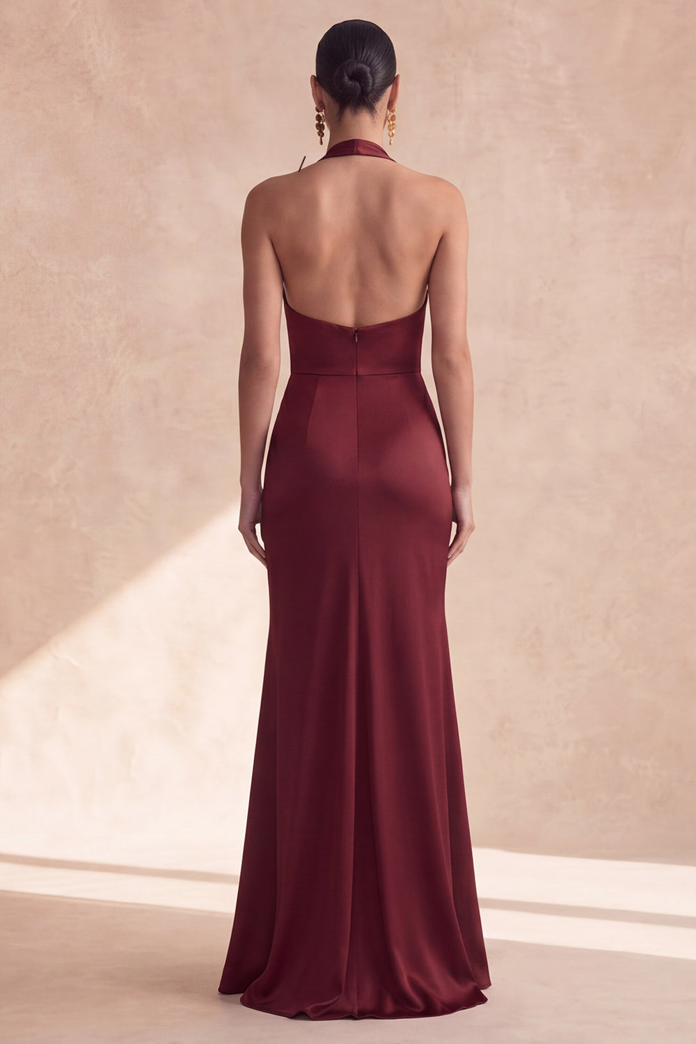 Cabernet Halter Neck Ruched Mermaid Long Formal Dress