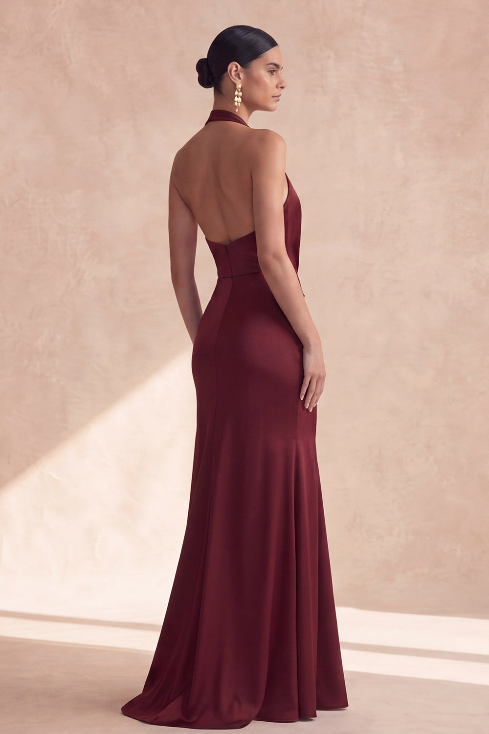 Cabernet Halter Neck Ruched Mermaid Long Formal Dress