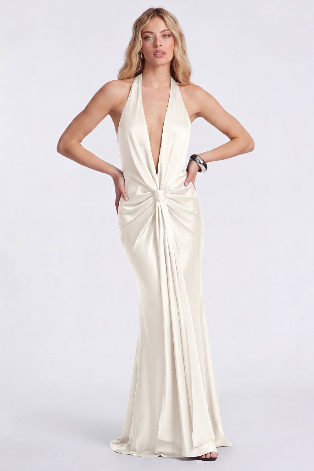 Cabernet Halter Neck Ruched Mermaid Long Formal Dress