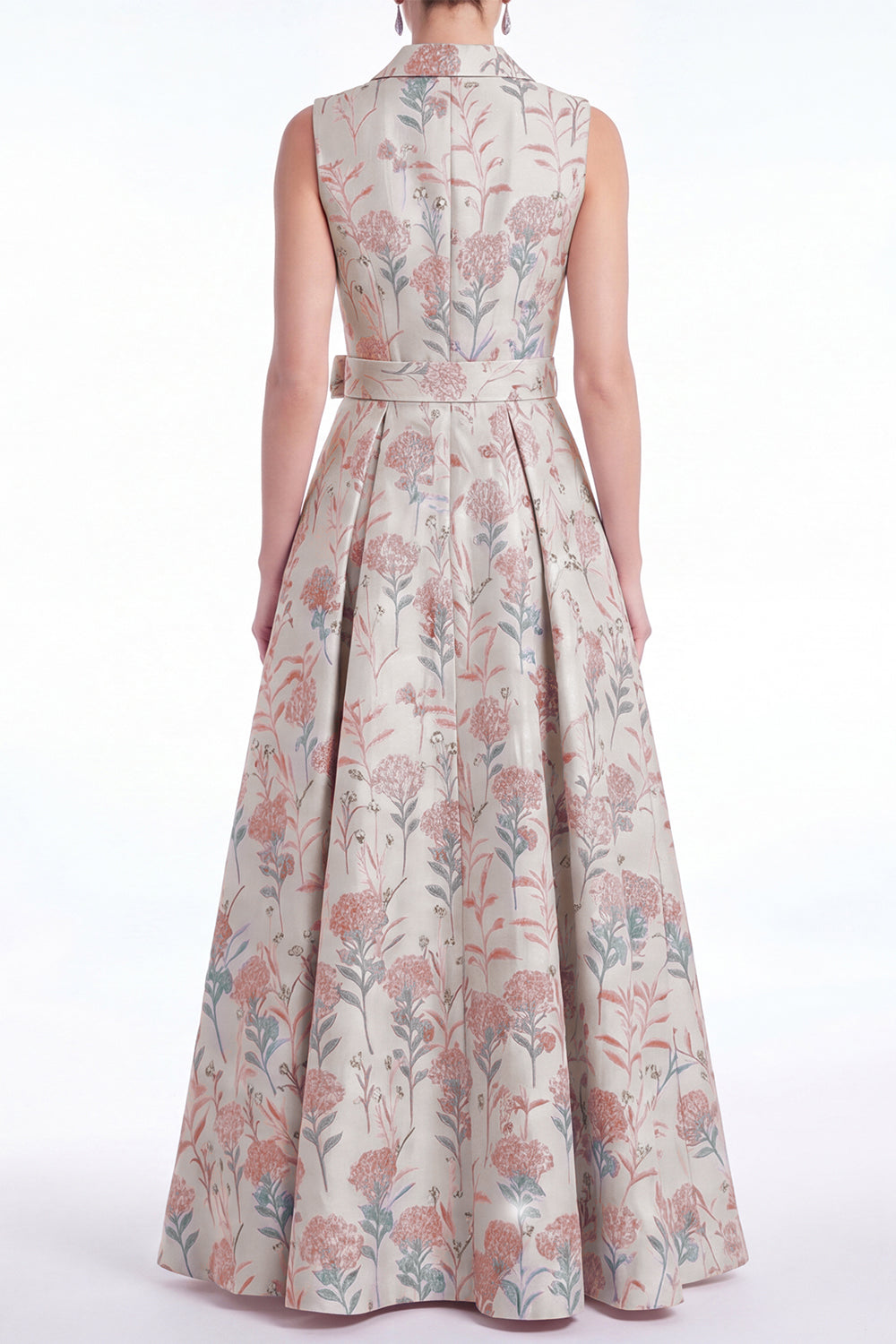 A-Line Pink Flower Notch Lapel Jacquard Long Mother Of the Bride Dress with Belt