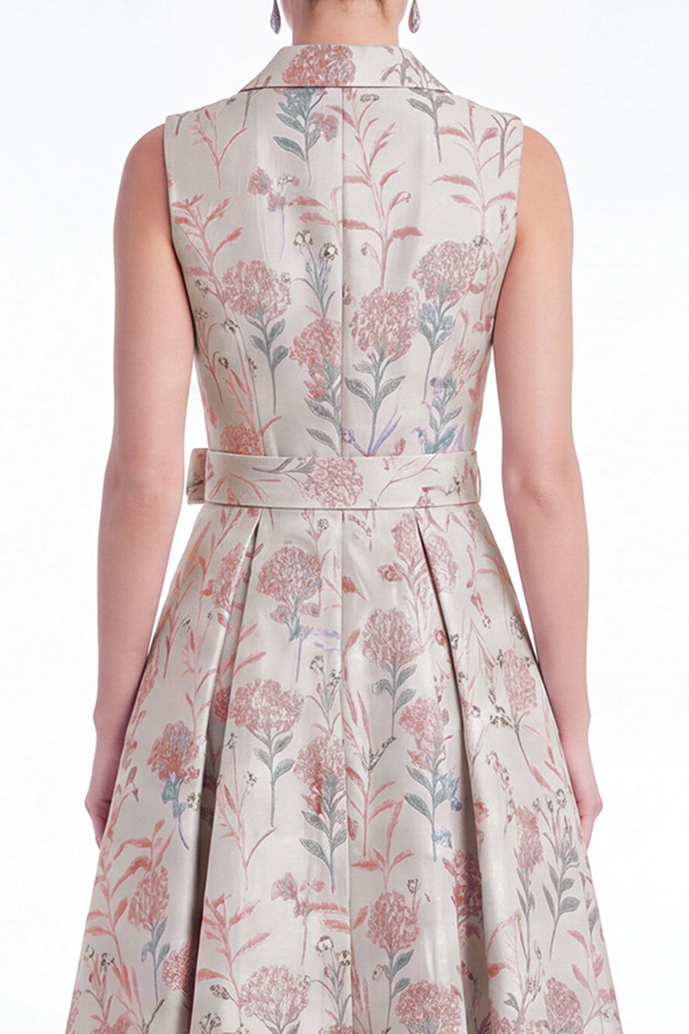 A-Line Pink Flower Notch Lapel Jacquard Long Mother Of the Bride Dress with Belt