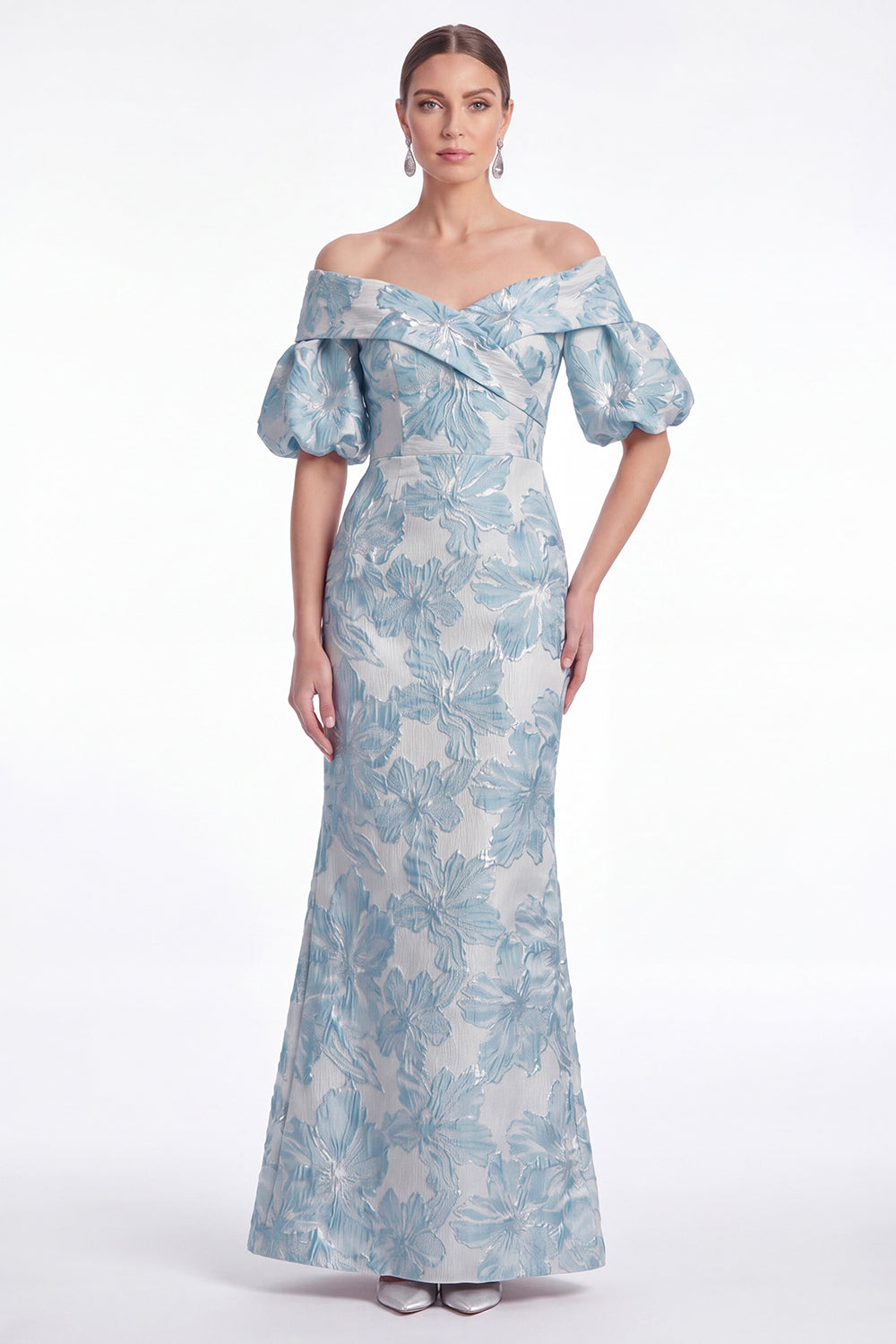 Off the Shoulder Mermaid Pink Flower Jacquard Long Mother Of the Bride Dress