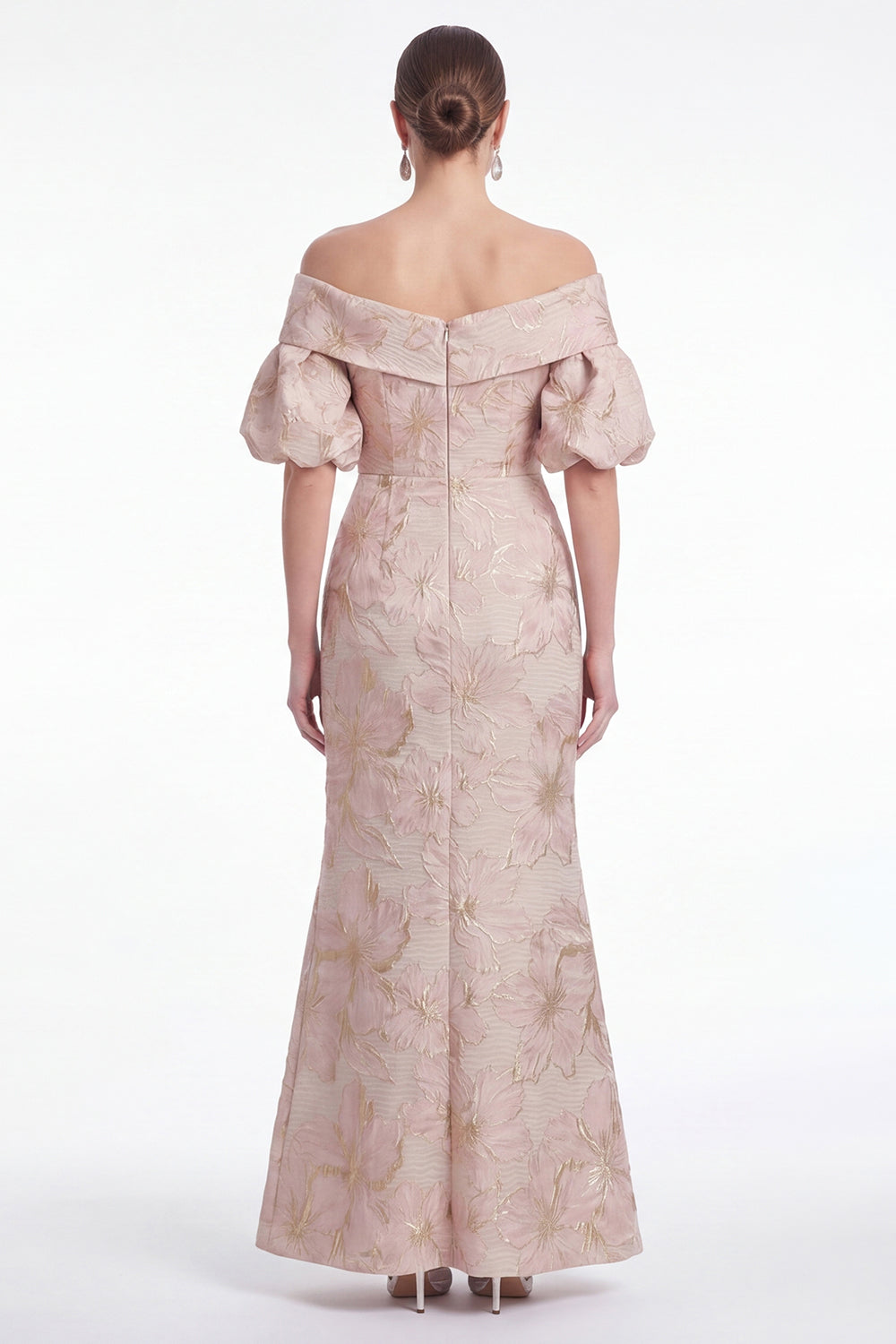 Off the Shoulder Mermaid Pink Flower Jacquard Long Mother Of the Bride Dress