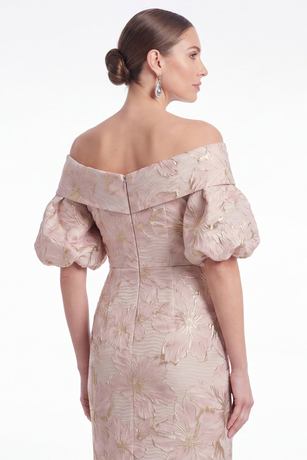 Off the Shoulder Mermaid Pink Flower Jacquard Long Mother Of the Bride Dress