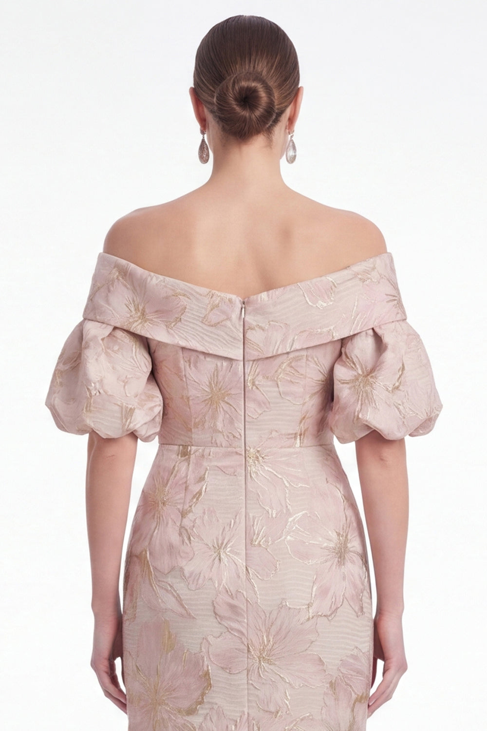 Off the Shoulder Mermaid Pink Flower Jacquard Long Mother Of the Bride Dress