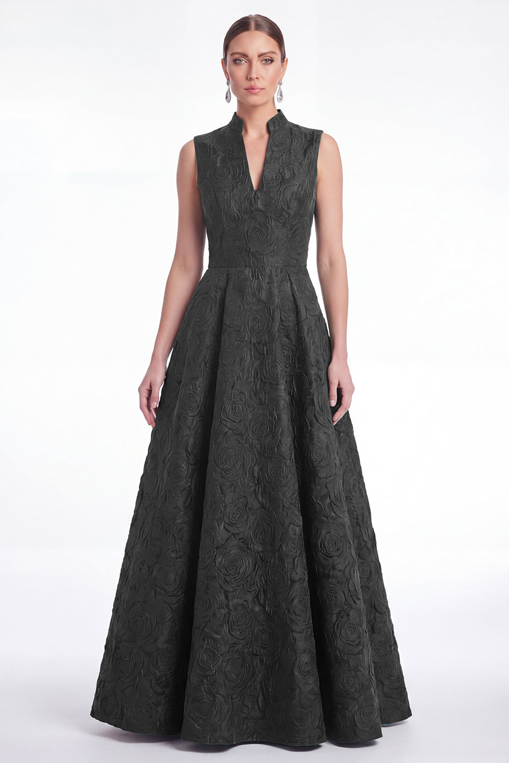 A-Line Green Floral Jacquard V-Neck Long Mother Of the Bride Dress