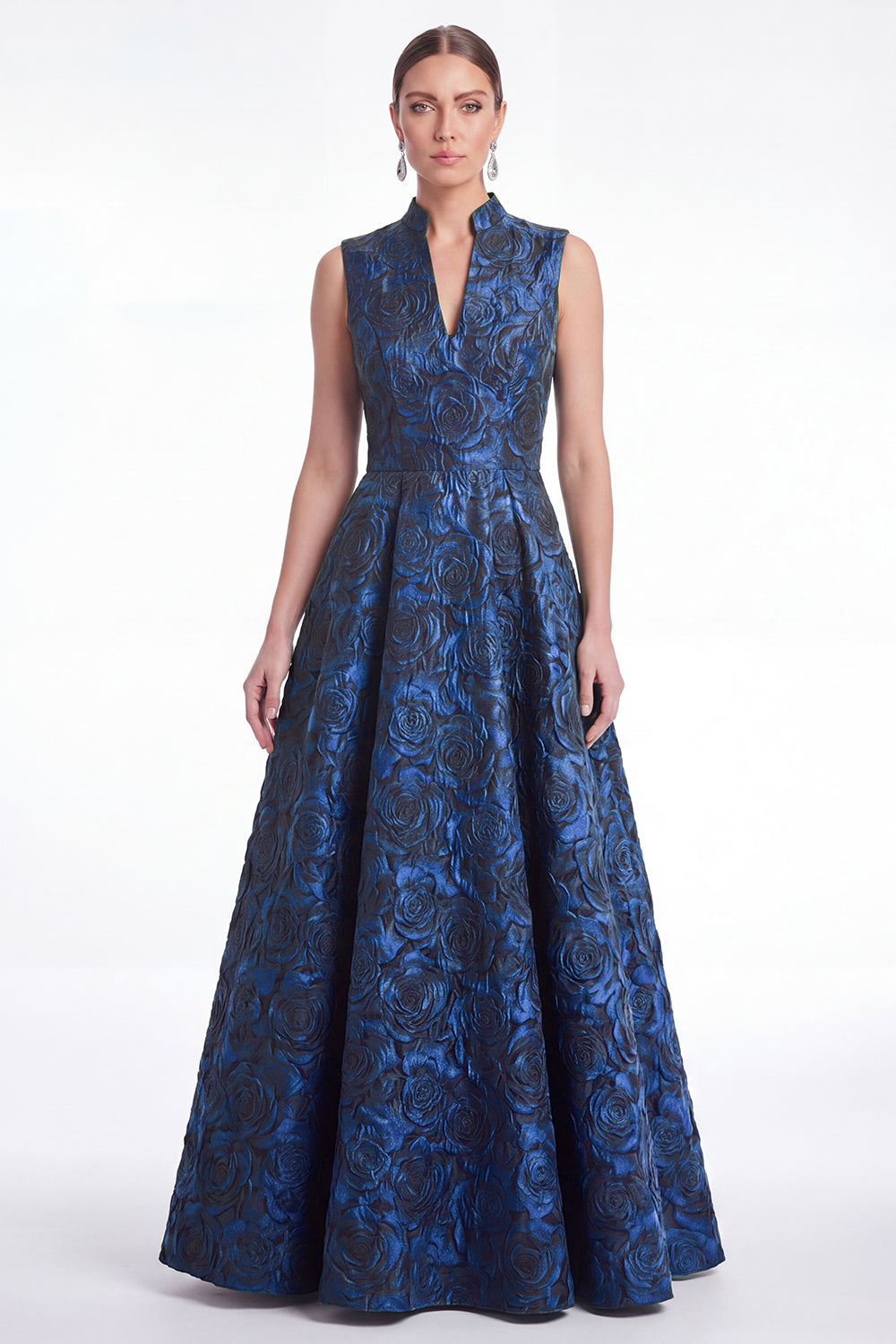 A-Line Green Floral Jacquard V-Neck Long Mother Of the Bride Dress