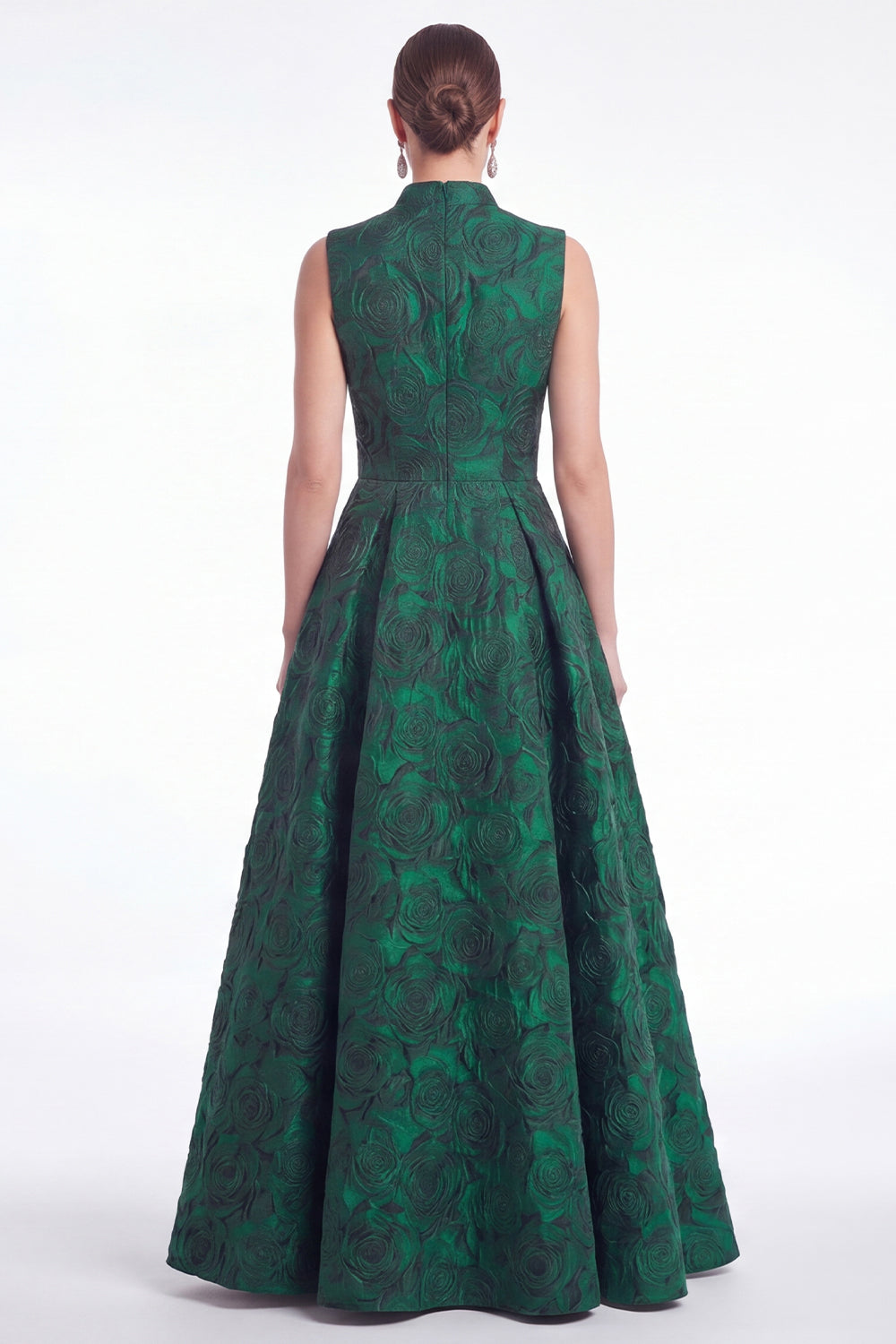 A-Line Green Floral Jacquard V-Neck Long Mother Of the Bride Dress