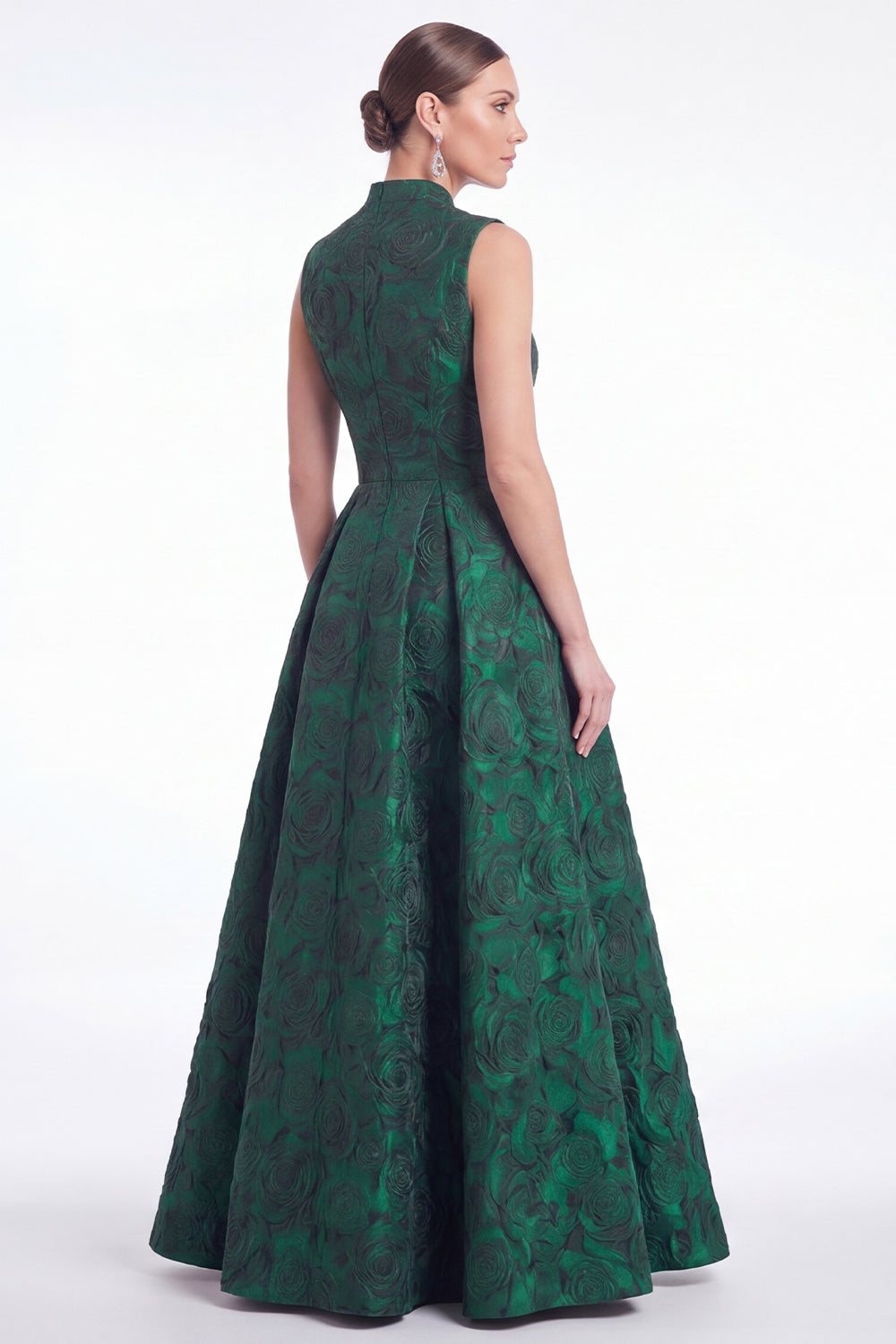 A-Line Green Floral Jacquard V-Neck Long Mother Of the Bride Dress