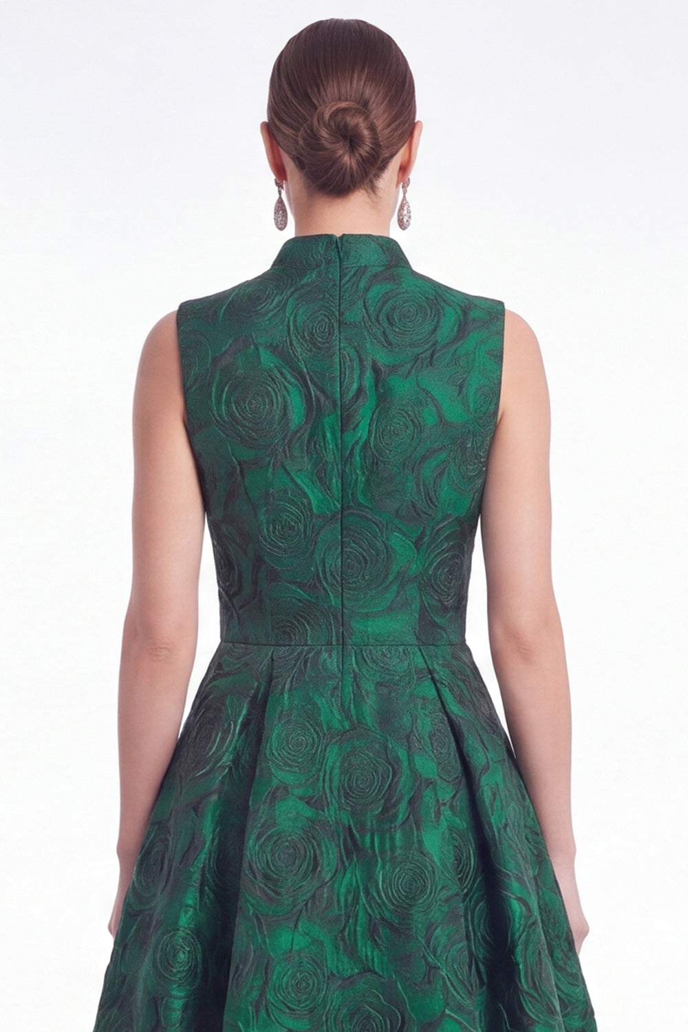 A-Line Green Floral Jacquard V-Neck Long Mother Of the Bride Dress