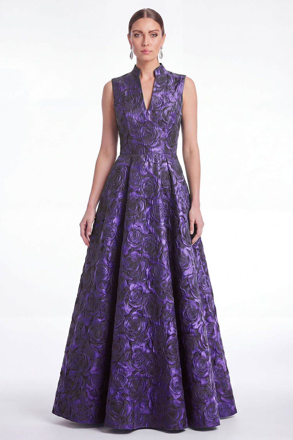A-Line Green Floral Jacquard V-Neck Long Mother Of the Bride Dress