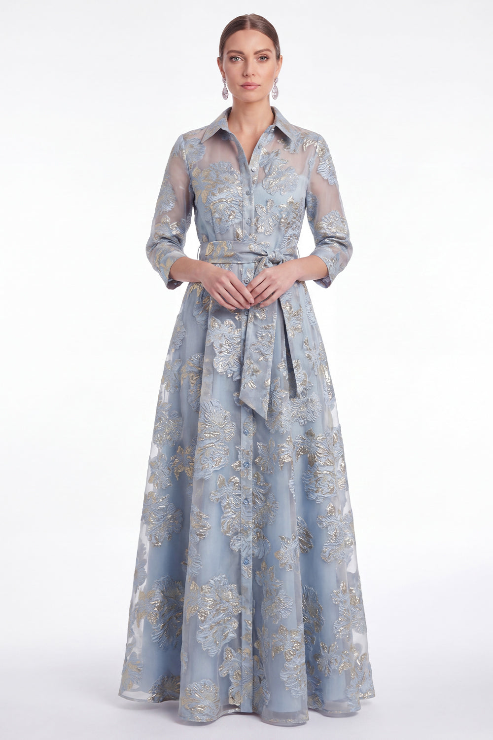Champagne A-Line Jacquard Long Mother Of the Bride Dress with Belt