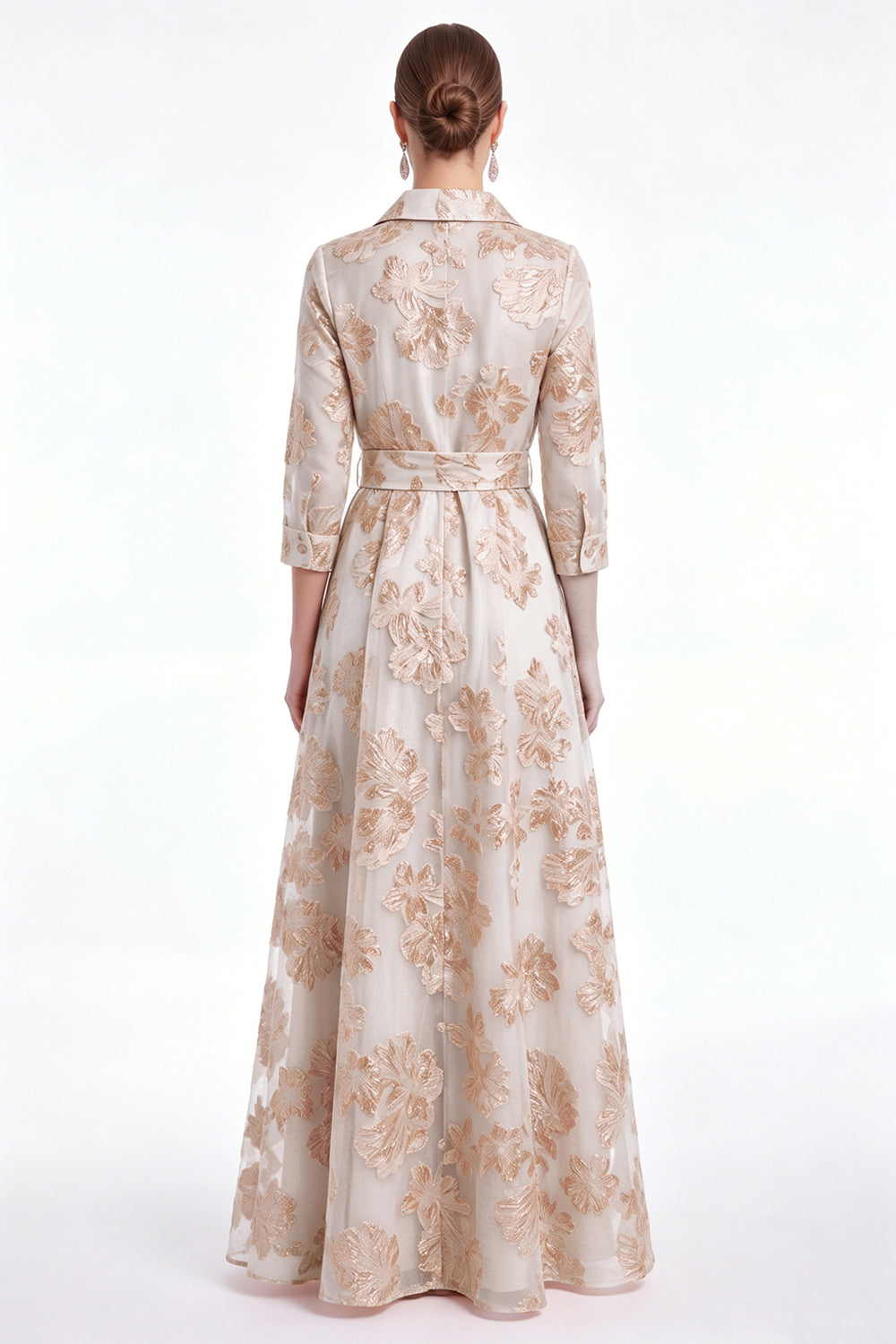 Champagne A-Line Jacquard Long Mother Of the Bride Dress with Belt