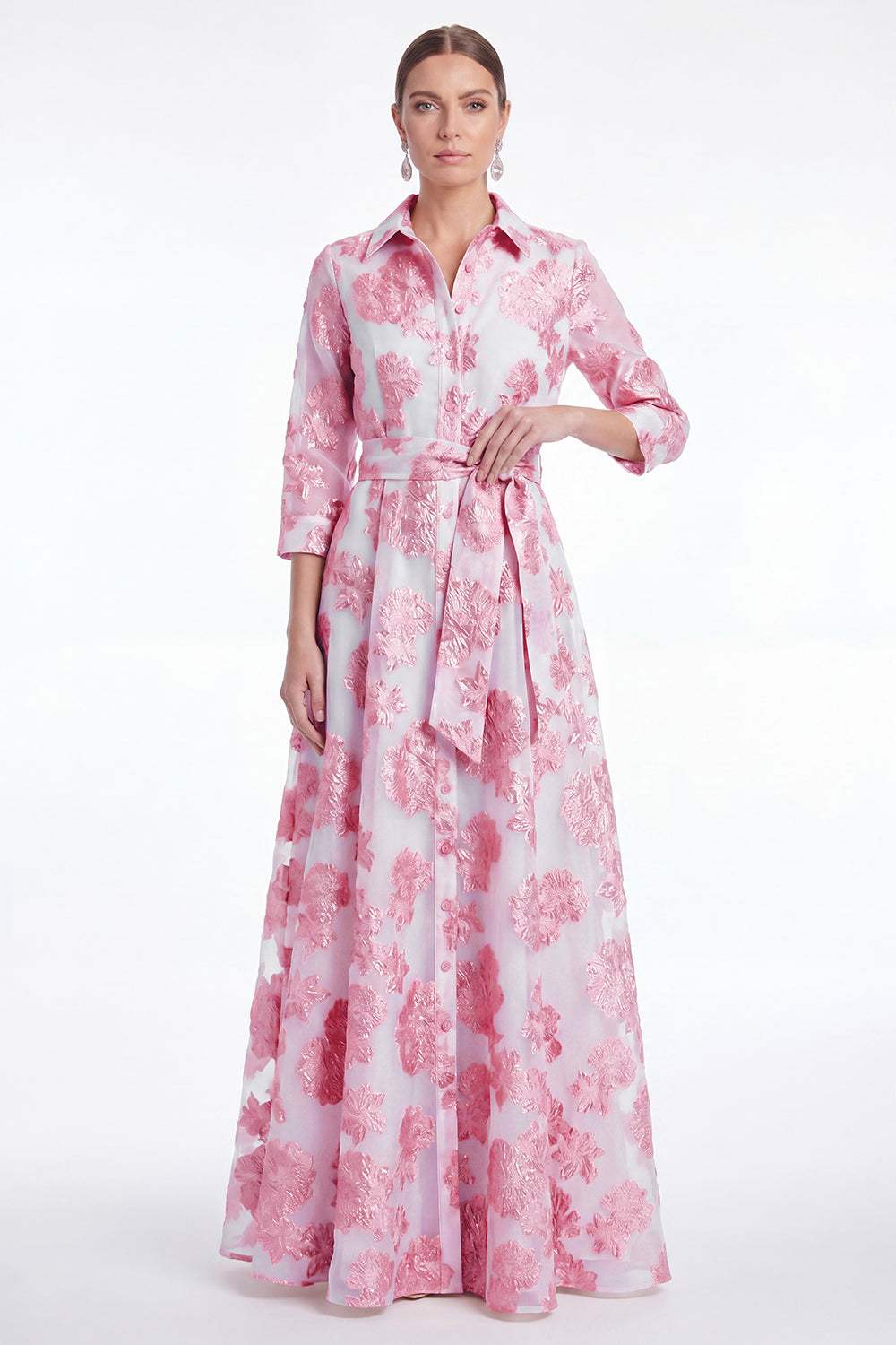 Champagne A-Line Jacquard Long Mother Of the Bride Dress with Belt