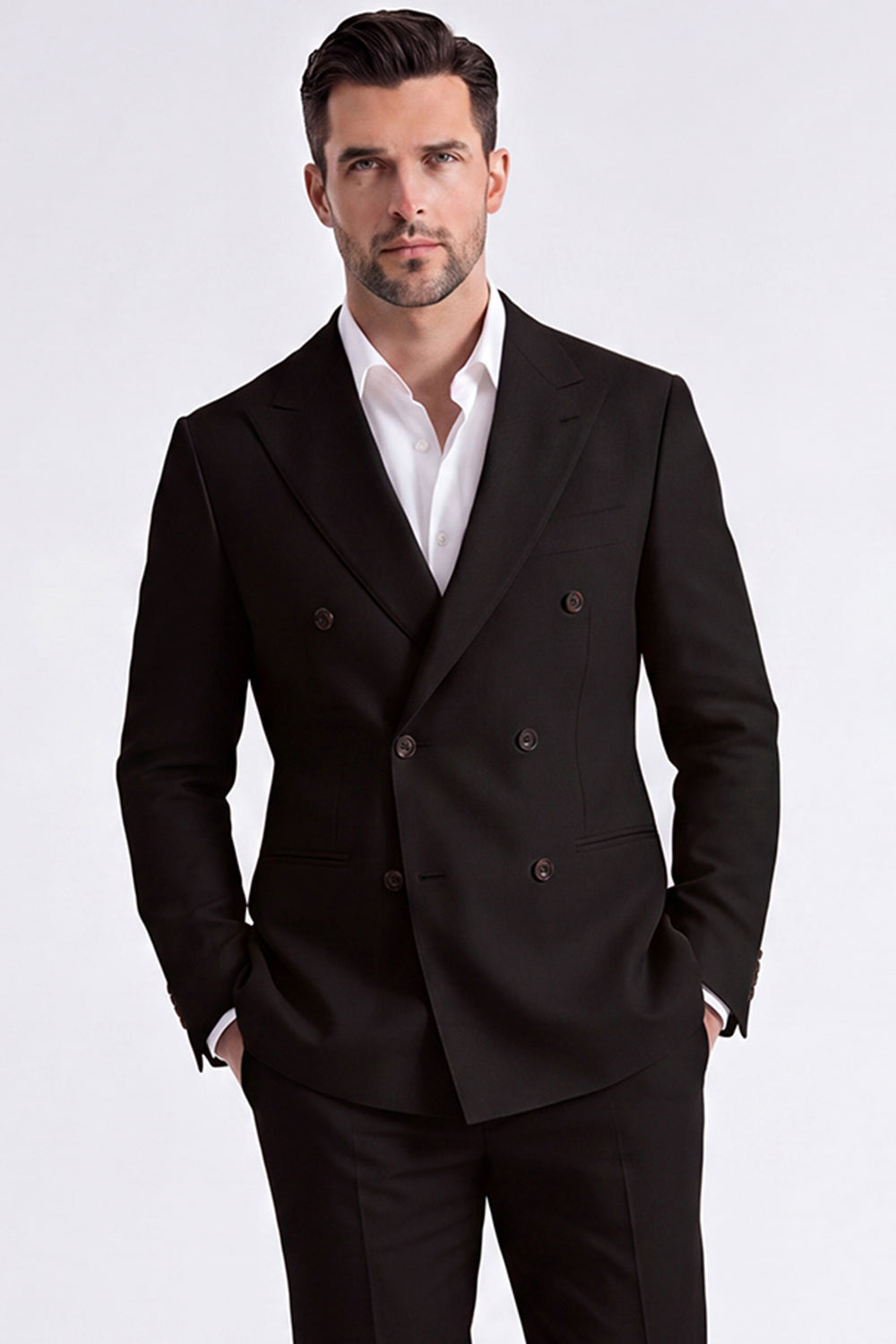 Beige 2 Piece Double Breasted Peak Lapel Men's Suits