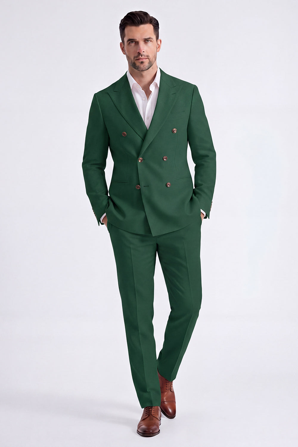 Beige Peak Lapel Double Breasted 2 Piece Men's Suits