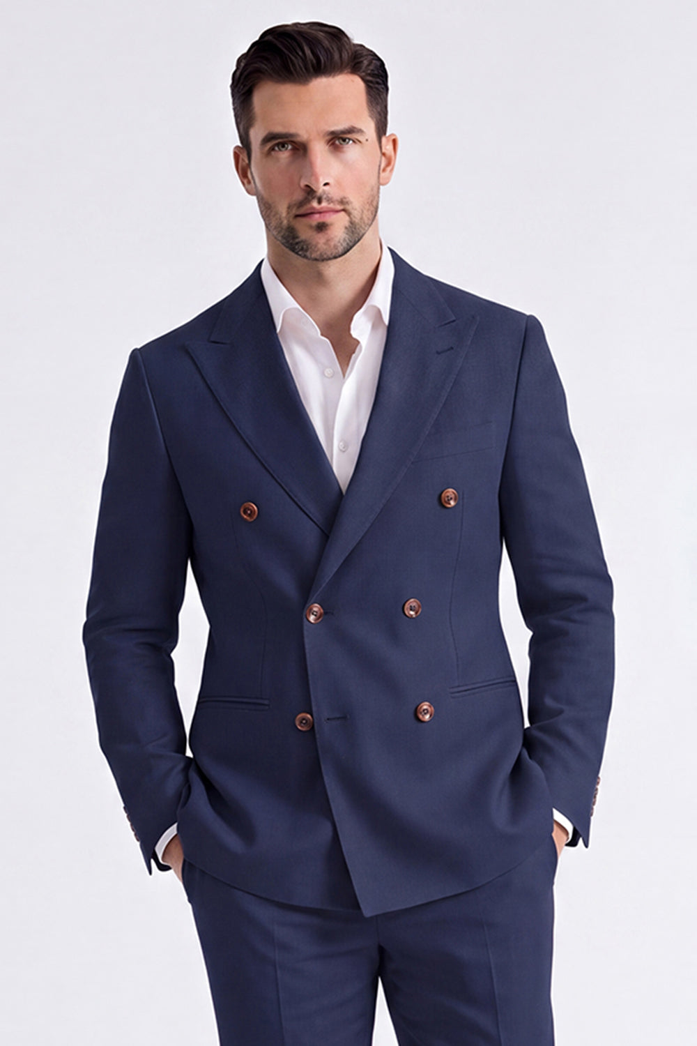 Beige 2 Piece Double Breasted Peak Lapel Men's Suits