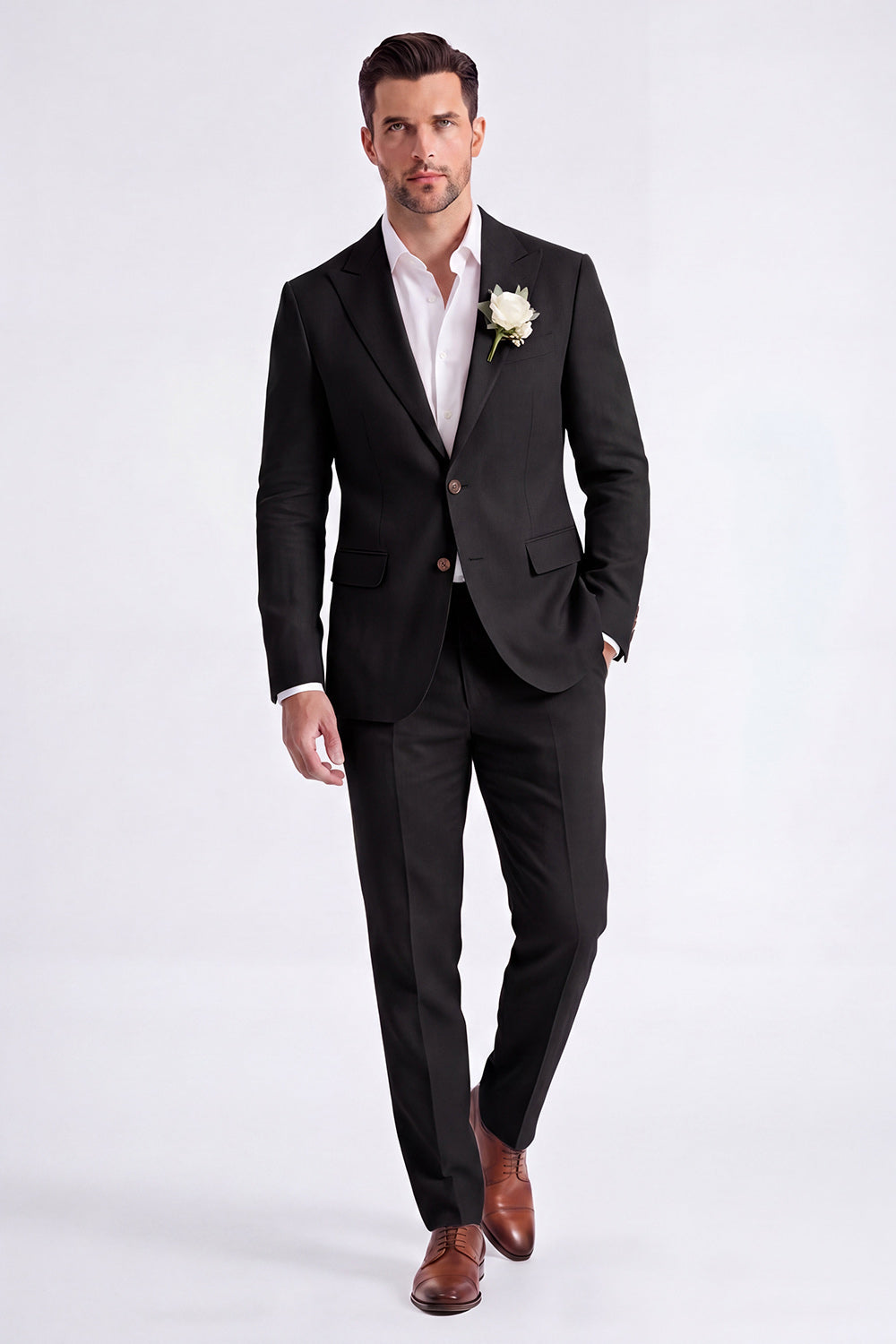 Light Khaki 2 Piece Peak Lapel Single Breasted Men Formal Suits