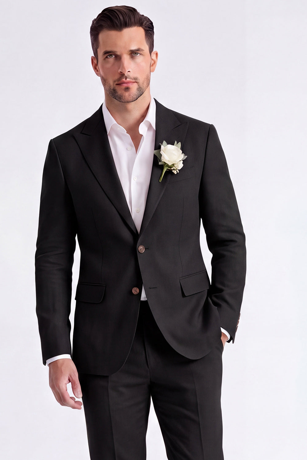 Light Khaki 2 Piece Peak Lapel Single Breasted Men Formal Suits