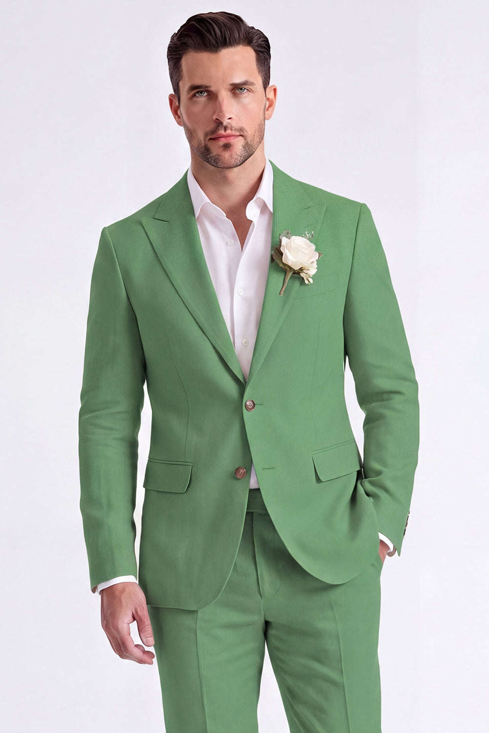 Light Khaki 2 Piece Peak Lapel Single Breasted Men Formal Suits