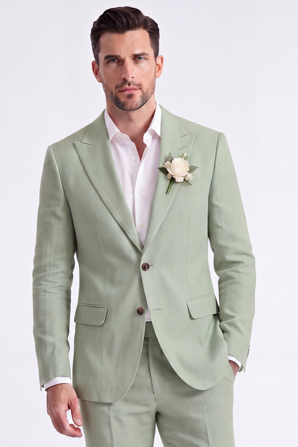 Light Khaki 2 Piece Peak Lapel Single Breasted Men Formal Suits
