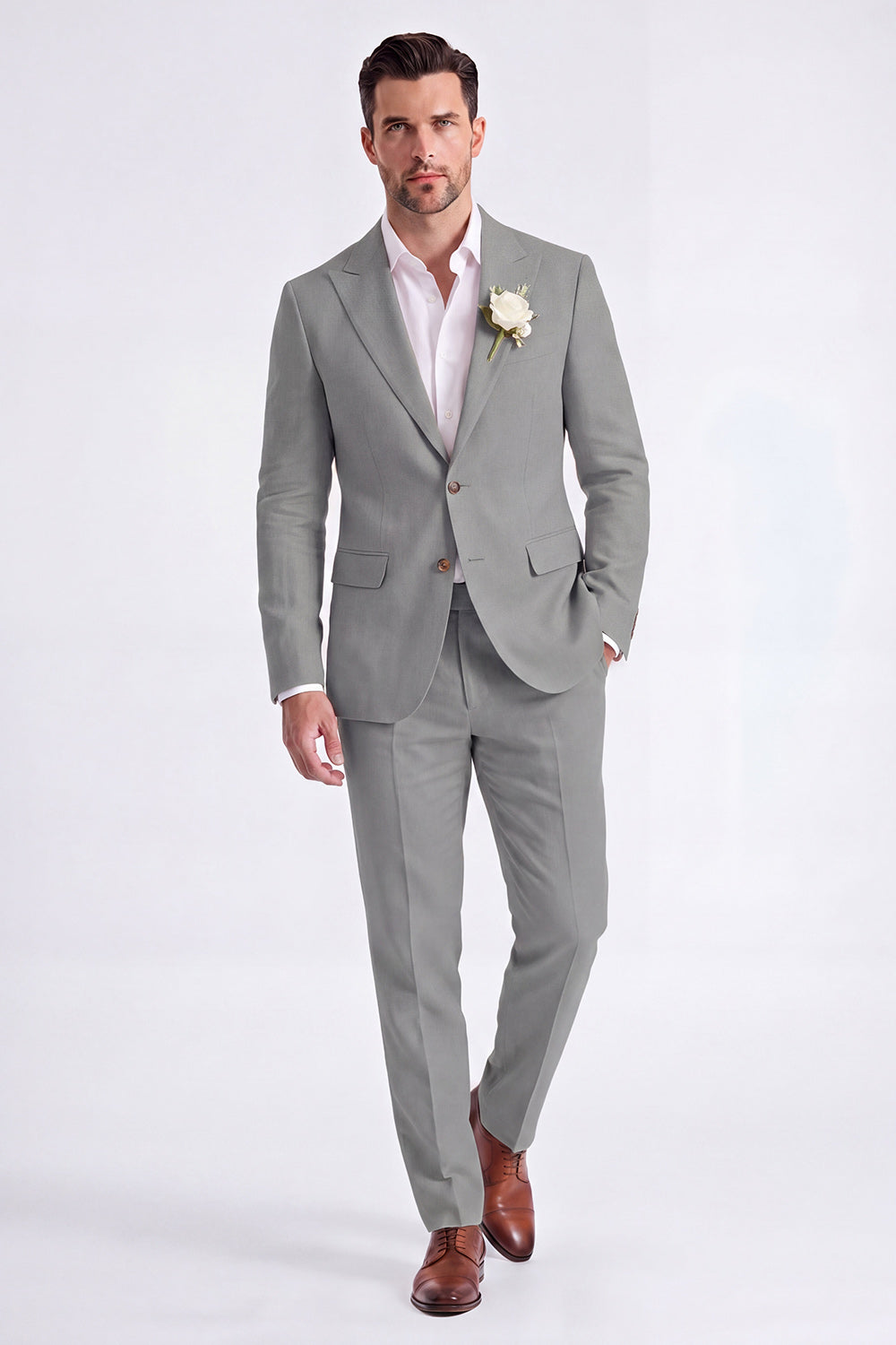 Light Khaki 2 Piece Peak Lapel Single Breasted Men Formal Suits