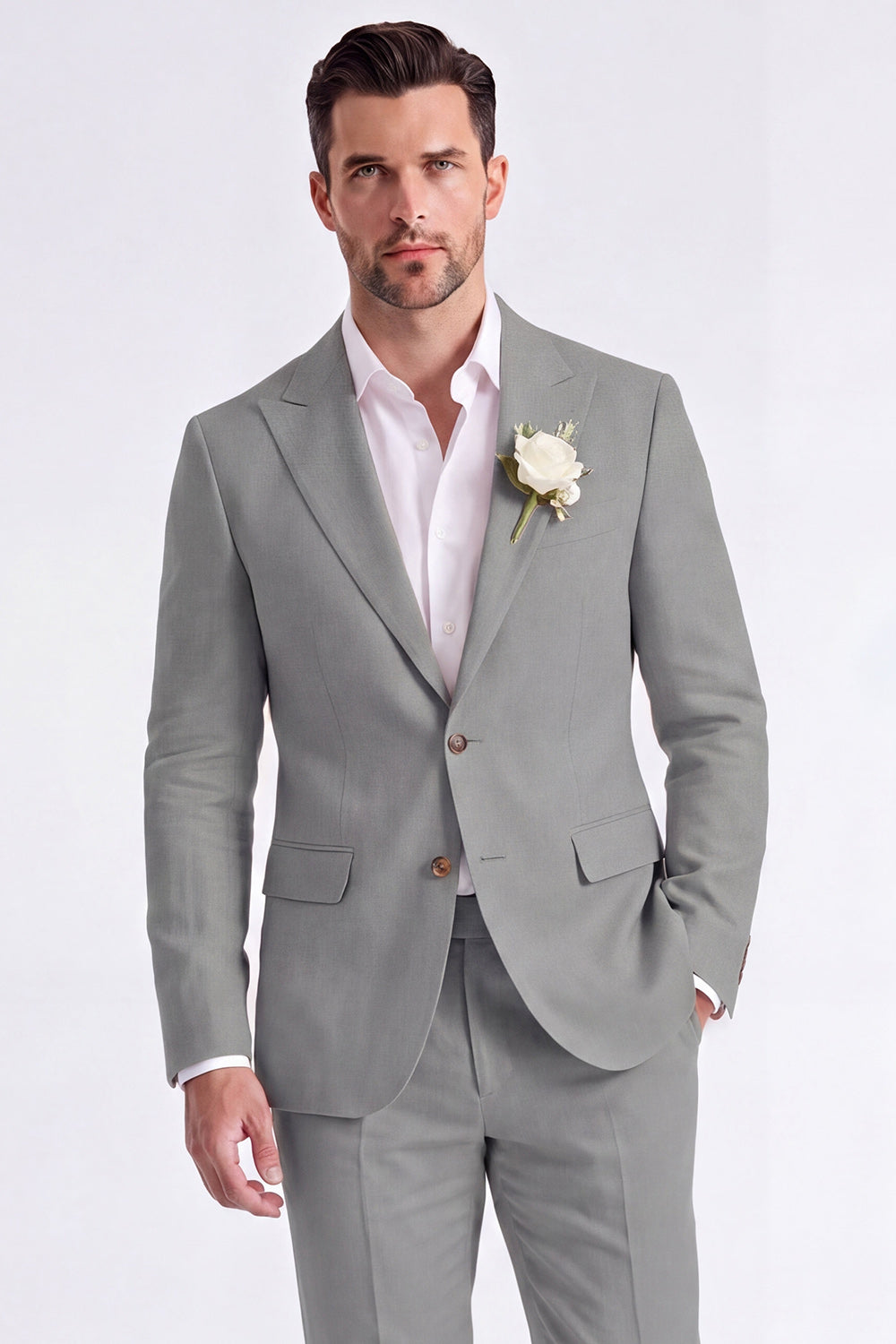 Light Khaki 2 Piece Peak Lapel Single Breasted Men Formal Suits