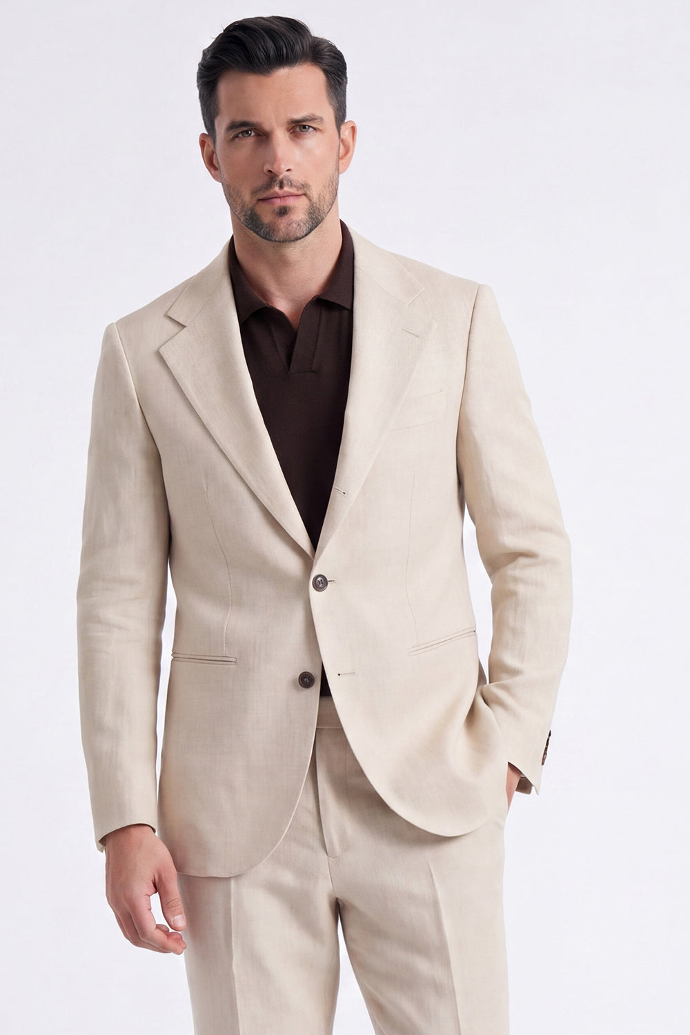 Light Khaki 2 Piece Notched Lapel Single Breasted Men Formal Suits