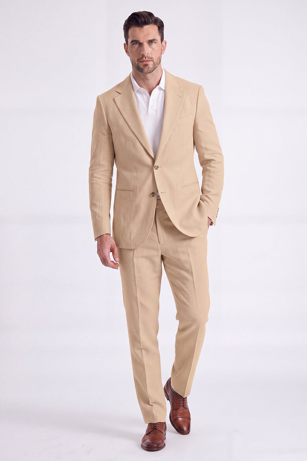 Light Khaki 2 Piece Notched Lapel Single Breasted Men Formal Suits