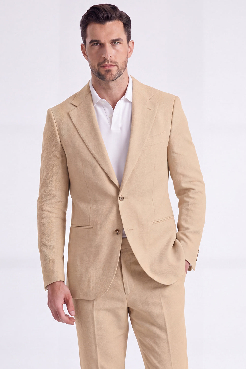 Light Khaki 2 Piece Notched Lapel Single Breasted Men Formal Suits