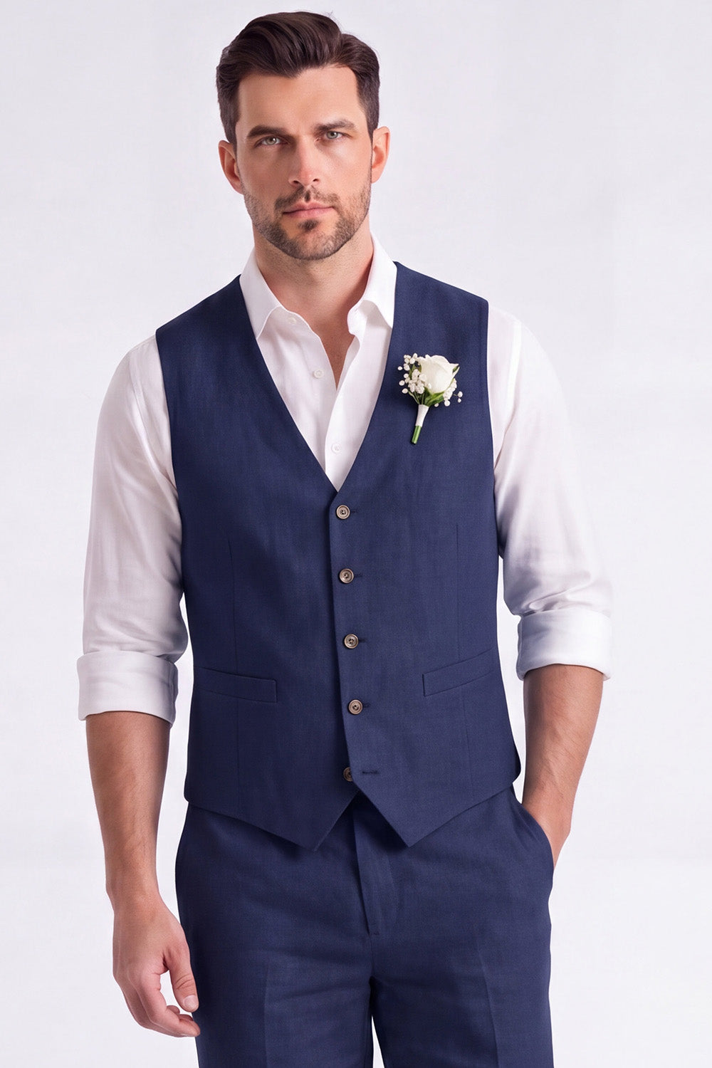 Light Khaki 2 Piece V-Neck Single Breasted Men Short Formal Suits