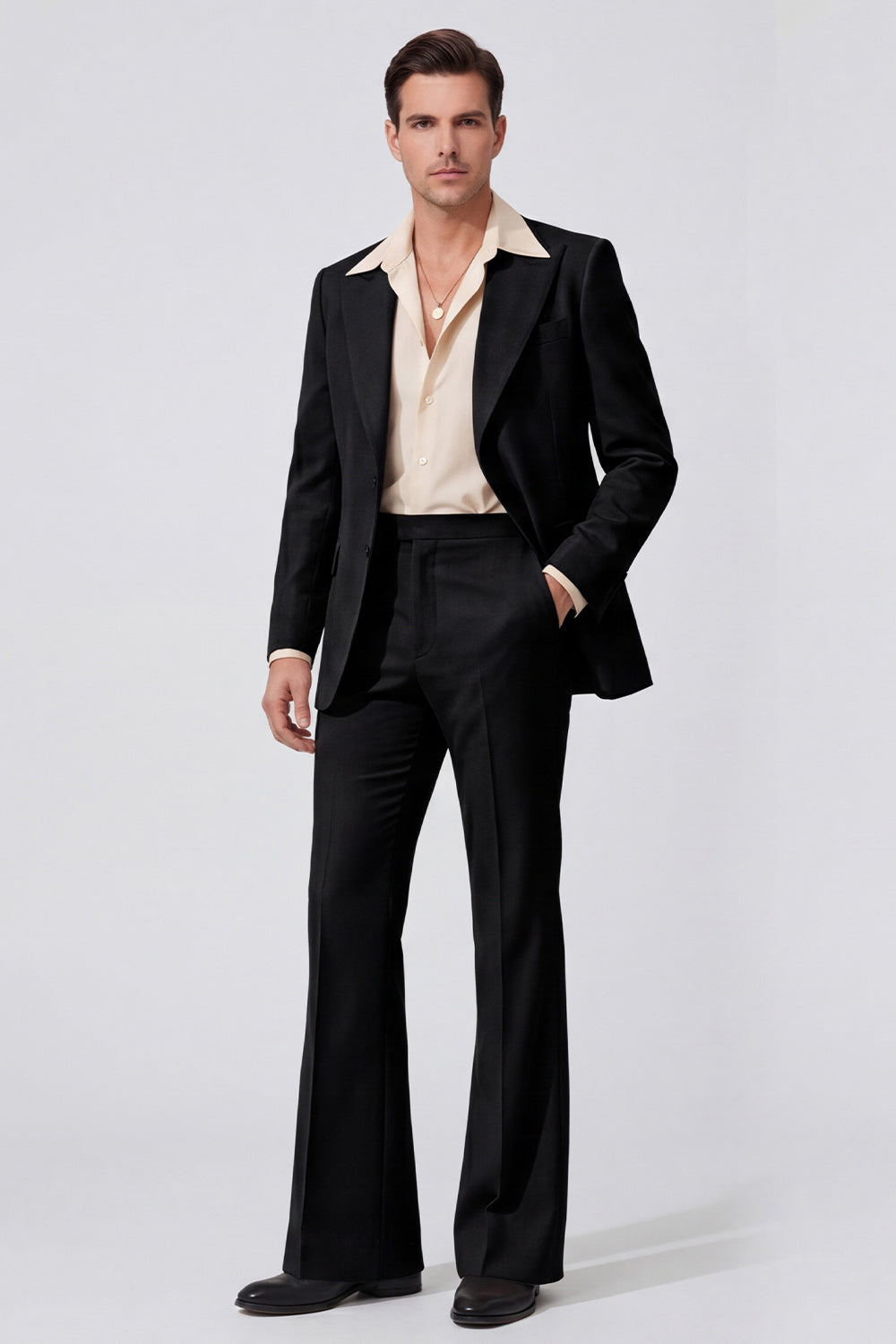 Black Peak Lapel Long Sleeves Single Breasted Men Suits