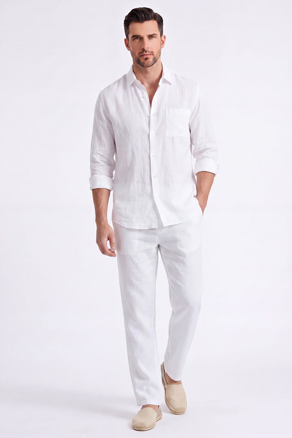 Ensemble coordonné homme 2 pièces en lin bleu clair