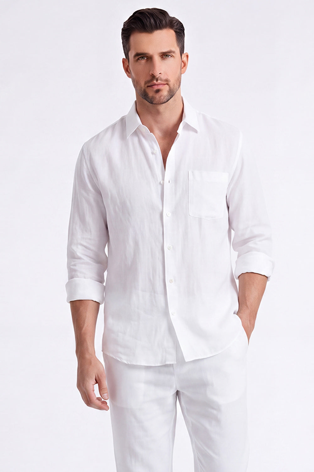 Ensemble coordonné homme 2 pièces en lin bleu clair