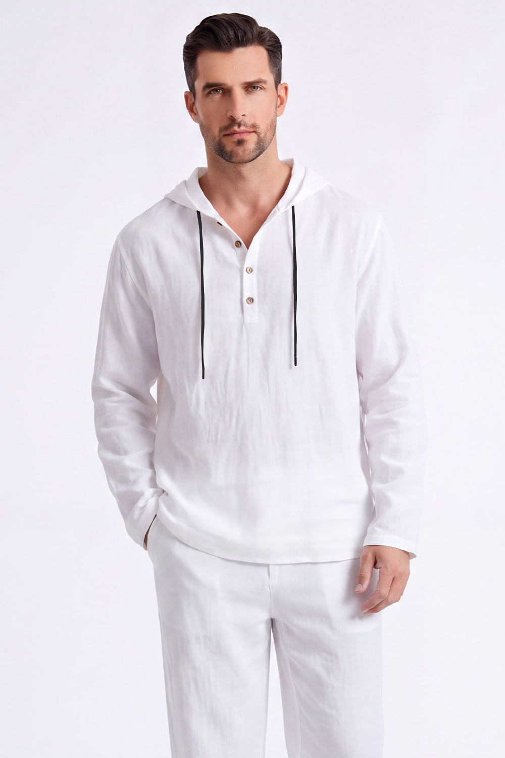 Casual 2 Piece Outfits Lightweight Long Sleeve Hooded Shirt and Loose Pants Set