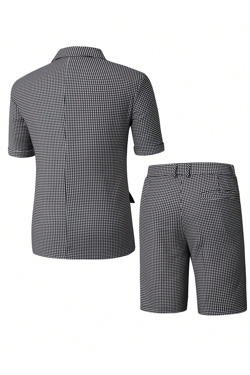 Black 2 Pieces Plaid Notched Lapel Short Men Suits