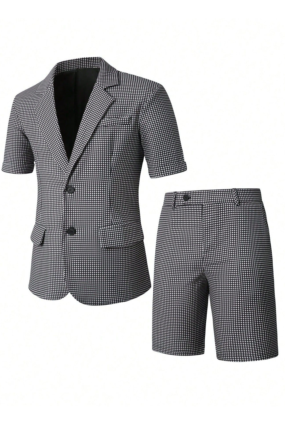 Black 2 Pieces Plaid Notched Lapel Short Men Suits