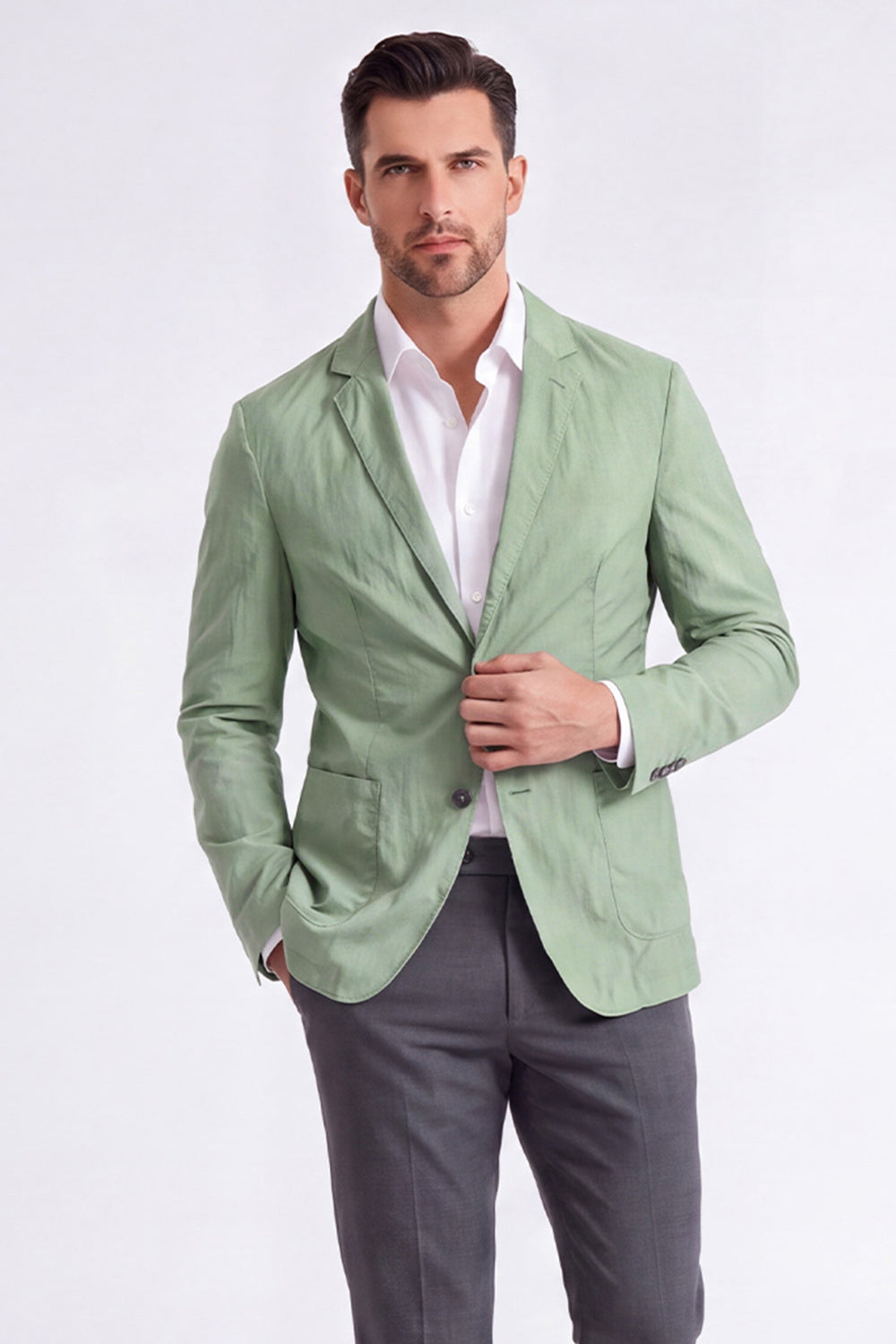 Sage Notched Lapel Single Breasted Men's Blazer