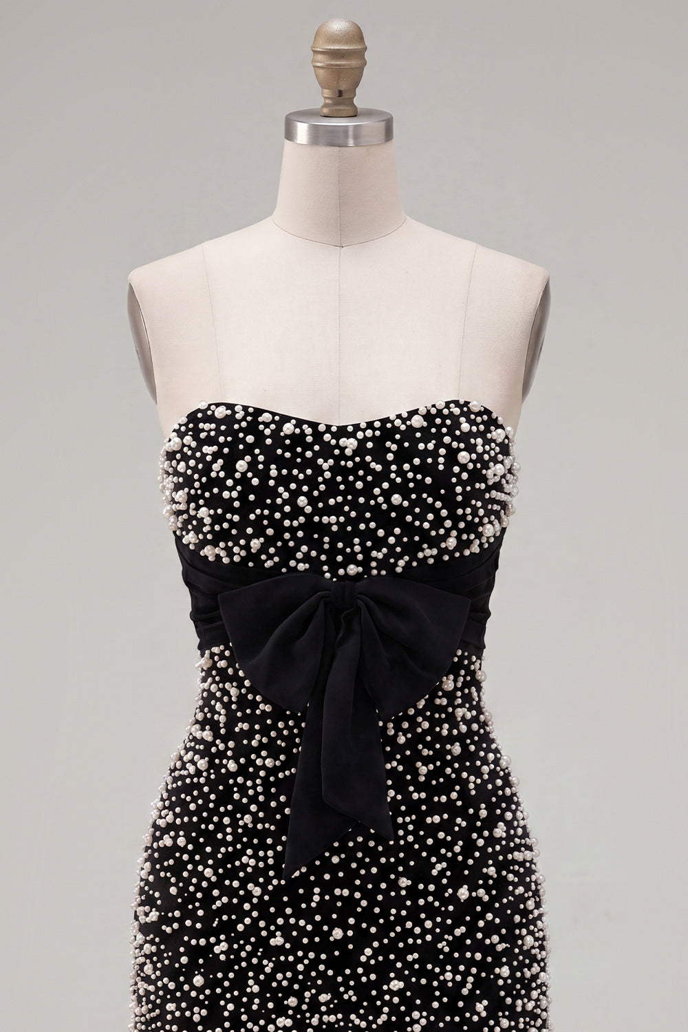 Black Strapless Bodycon Pearl Ruffled Homecoming Dress with Bow