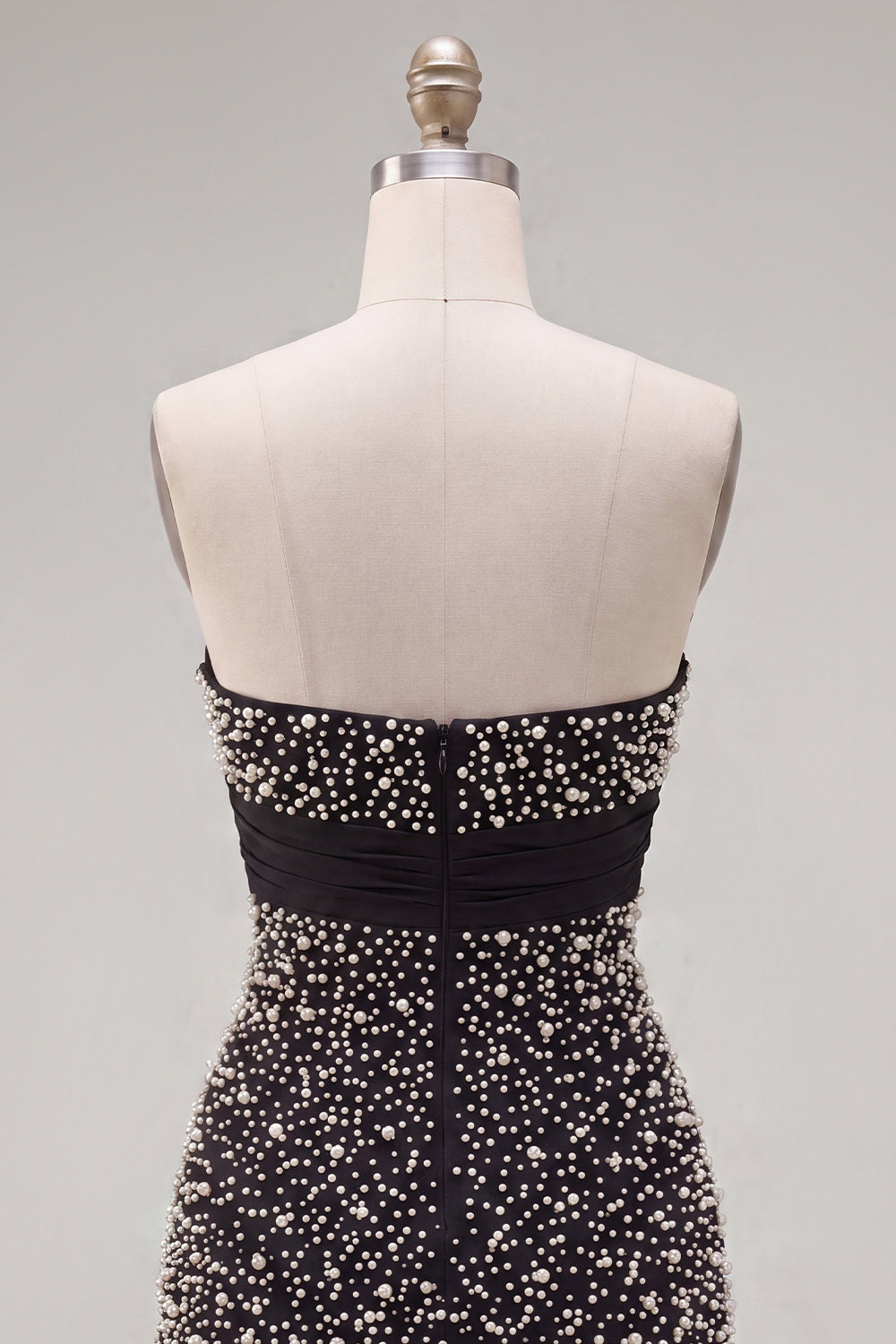Black Strapless Bodycon Pearl Ruffled Homecoming Dress with Bow