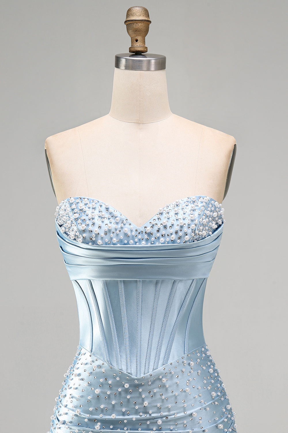 Grey Blue Strapless Bodycon Corset Beaded Pearls Short Homecoming Dress